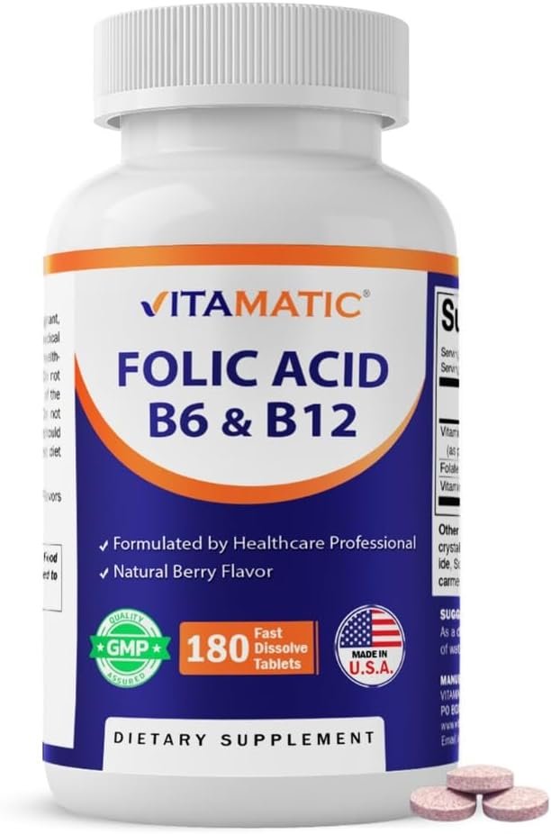 Vitamatic Folic Acid 400 mcg with B6 & B12, 180 Fast Dissolve Tablets