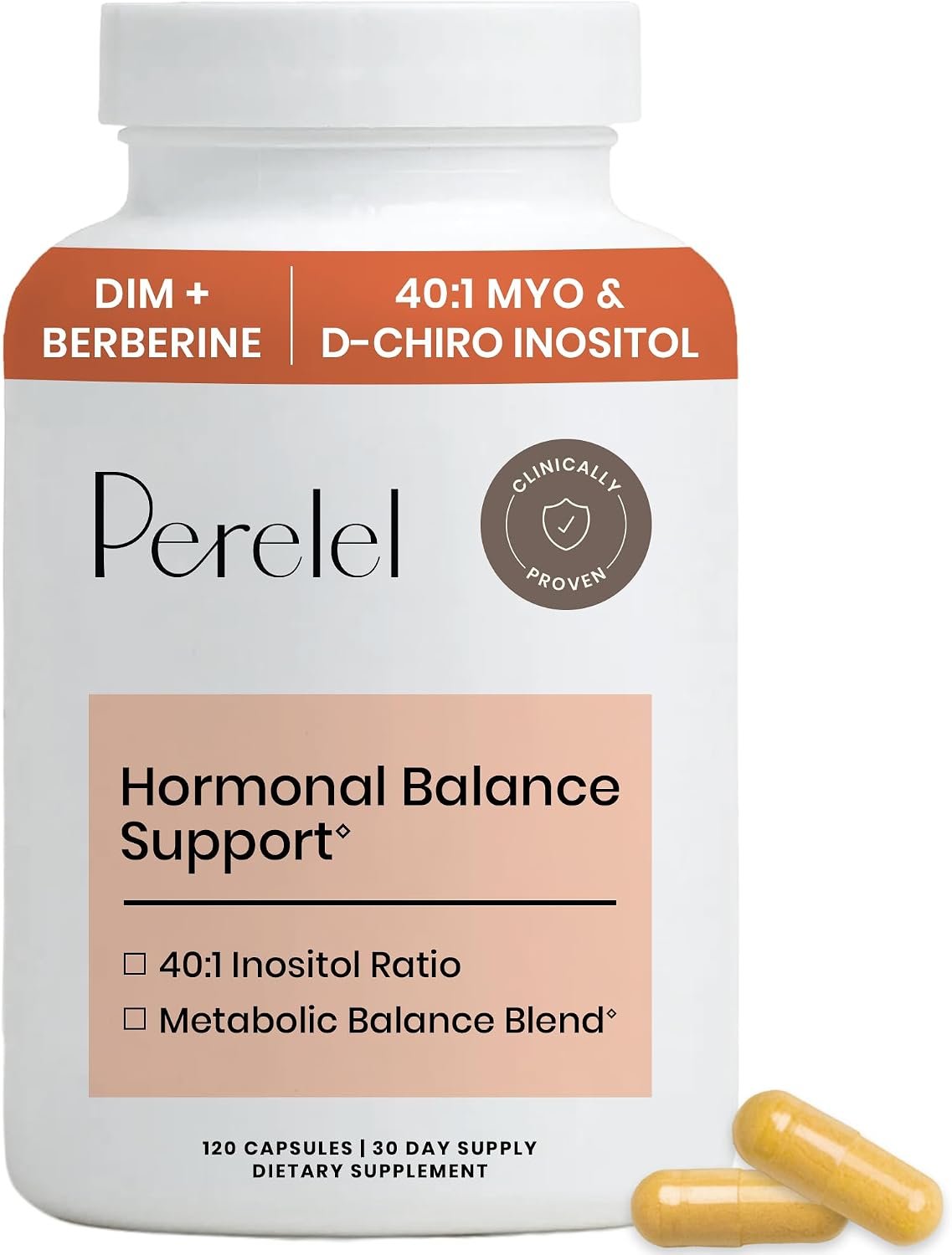 Perelel Womens Hormone Balance, Myo & D-Chiro Inositol & Berberine | Female Health Support with DIM, Alpha Lipoic Acid, Inositol Supplement, Soy, Dairy & Gluten Free, 120 Capsules