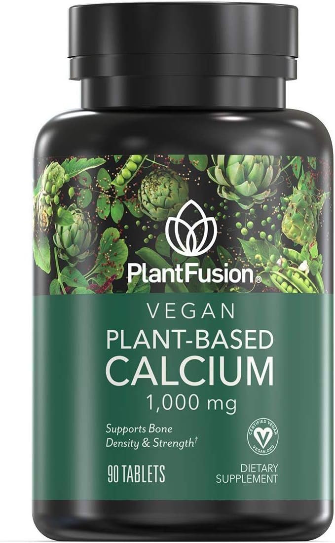 PlantFusion Vegan Calcium, Premium Plant Based Calcium (1000mg) Sourced from Icelandic Red Algae, Plus Magnesium, D3, K2, and Boron, 90 Vegan Tablets