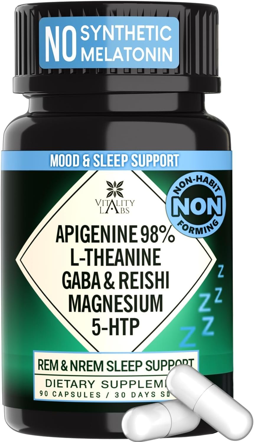 Natural Sleep Aid Support for Adults – Melatonin-Free Herbal Supplement | Reishi Mushroom, Apigenin, Magnesium Glycinate, GABA & 5-HTP