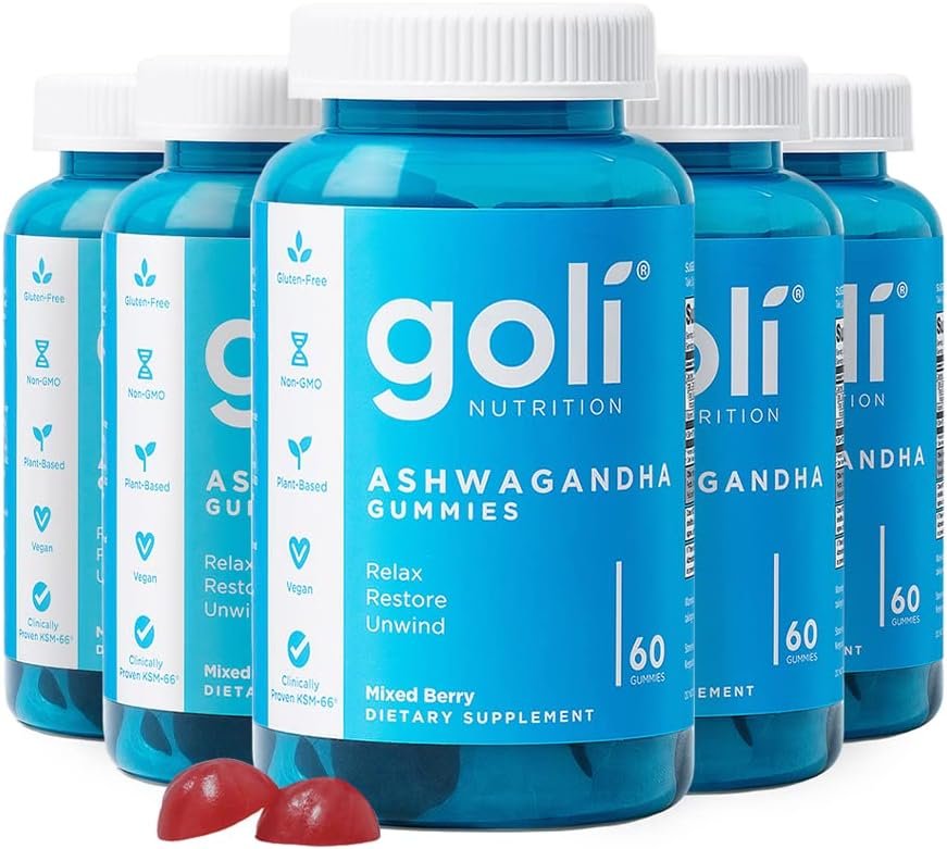 Goli Ashwagandha & Vitamin D Gummy – 300 Count – Mixed Berry, KSM-66, Vegan, Plant Based, Non-GMO, Gluten-Free & Gelatin Free Relax. Restore. Unwind, Pack of 5