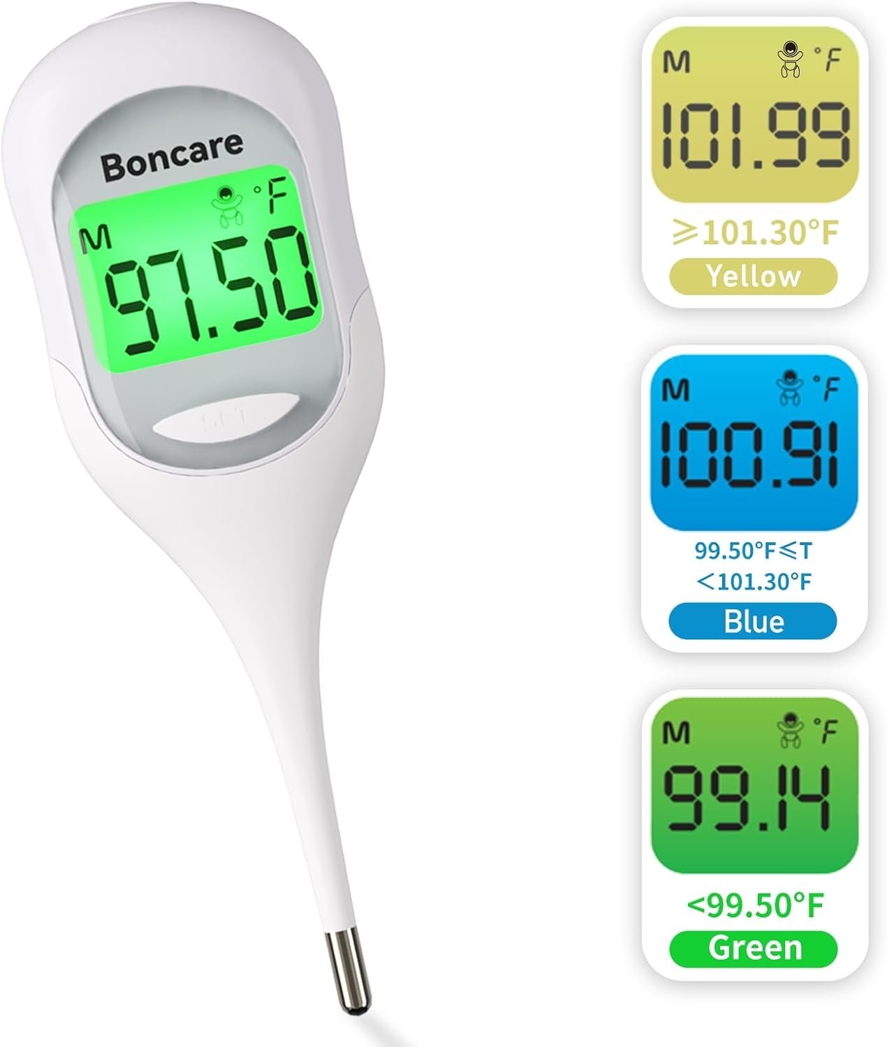Boncare 9 Seconds Digital Basal Thermometer for Adults and Kids – Accurate Rectal Thermometer with Fever Alarm, Oral Thermometer for Baby with Large Display (White)