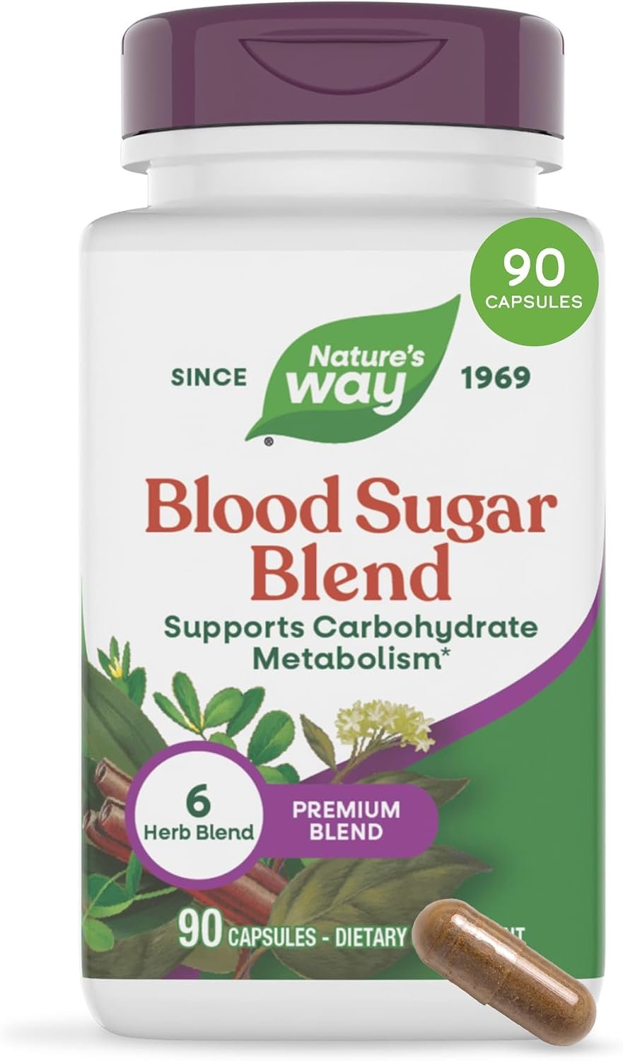 Nature’s Way Blood Sugar Blend with Gymnema Extract, Supports Carbohydrate Metabolism*, Herb Blend with Vitamin A, Cinnamon, Fenugreek Extract, Bitter Melon Extract, Bilberry, and Ginger, 90 Capsules