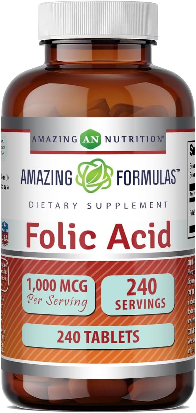 Amazing Formulas Folic Acid 1000 Mcg (1 Mg) | 240 Tablets Supplement | Vitamin B9 | Non-GMO | Gluten Free | Made in USA