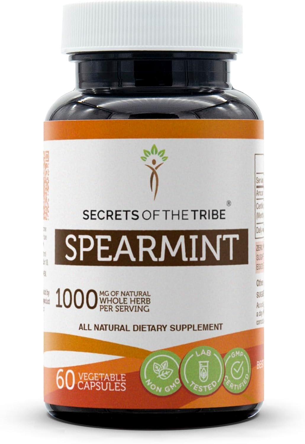 Secrets of the Tribe Spearmint Capsules 1000 mg Spearmint (Mentha spicata) Dried Leaf, Women’s Hormone Support Supplement (60 Capsules)
