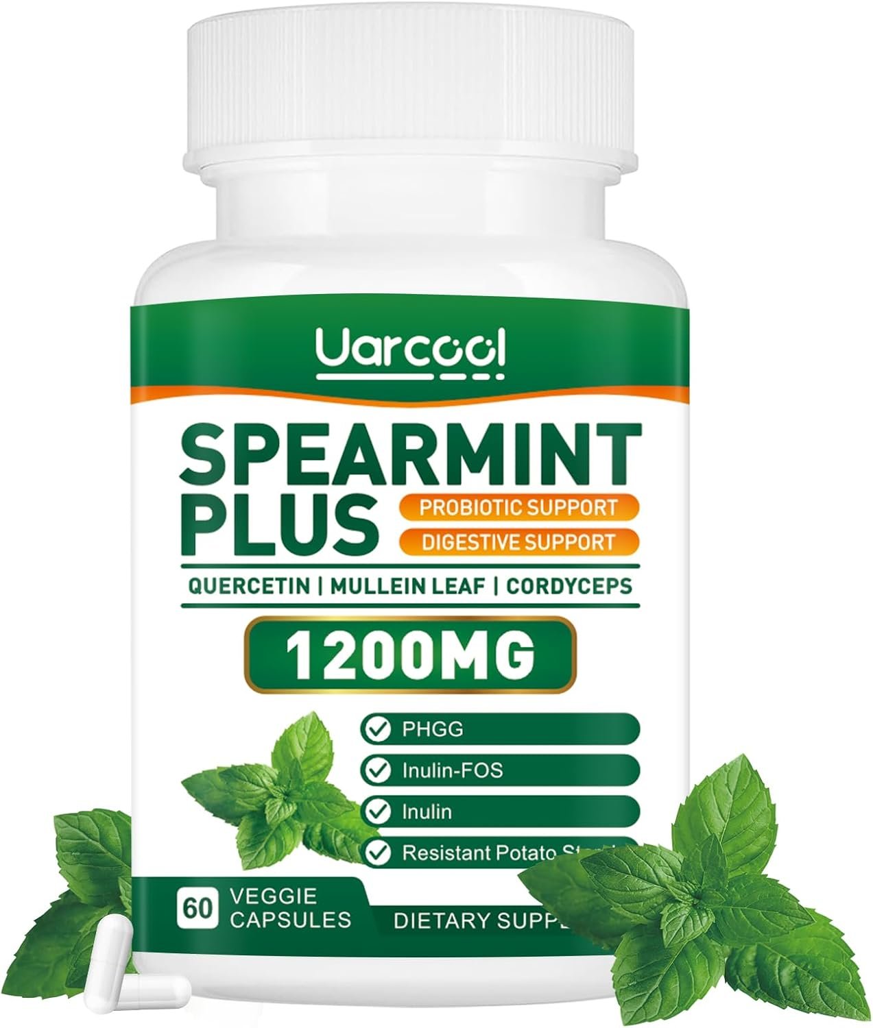 Spearmint Plus Supplement 1200mg – for Digestive, Skin and Stomach Health, Alternative Spearmint Tea- USA Made & Tested – 60 Softgels
