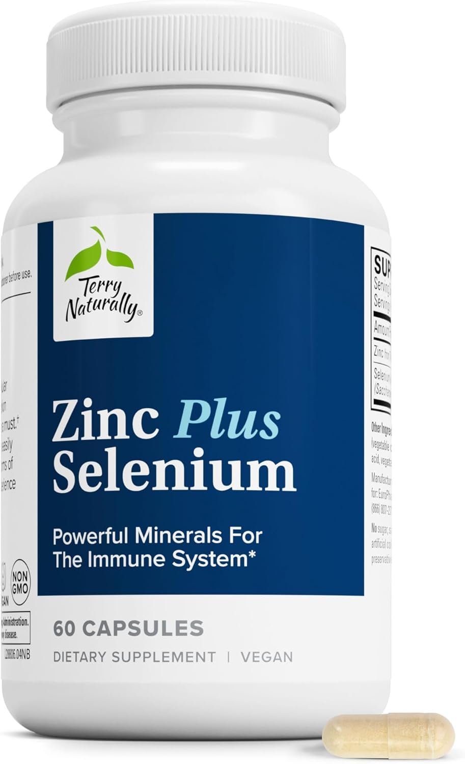 Terry Naturally Zinc Plus Selenium – Respiratory Health – 60 Count | Immune Function, Respiratory Health and Antioxidant Support. 60 capsules.
