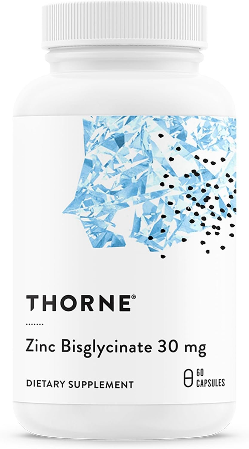THORNE Zinc Bisglycinate 30 mg, Highly Absorbable Zinc, 60 Capsules | Supports Immune System, Skin, Eye & Reproductive Health, Antioxidant Support*, Gluten-Free, NSF Contents Certified