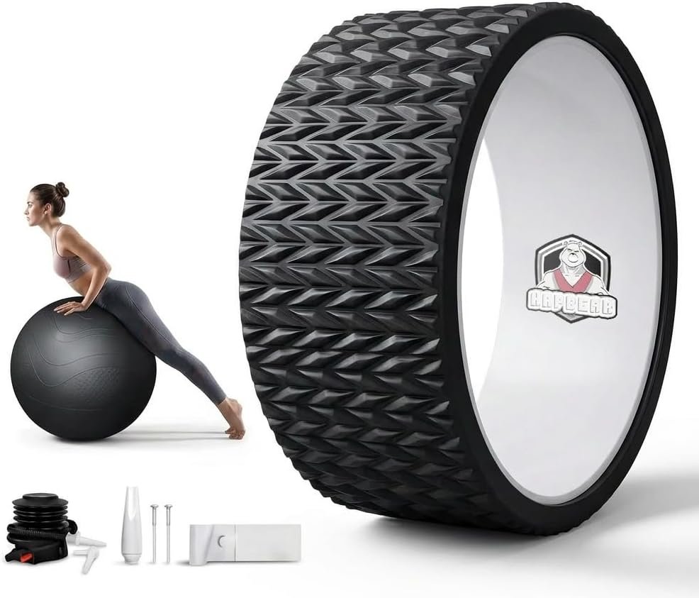 HAPBEAR Yoga Wheel Set with Exercise Ball, 12” Back Roller Wheel for Back Pain Relief, Foam Roller for Back Stretching, Physical Therapy & Muscle Massage