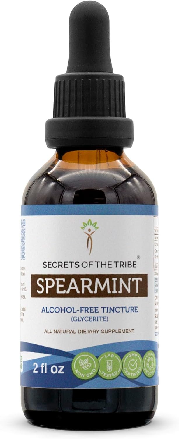 Secrets of the Tribe Spearmint Alcohol-Free Liquid Extract, Spearmint (Mentha spicata) Dried Leaf Tincture Supplement (2 FL OZ)