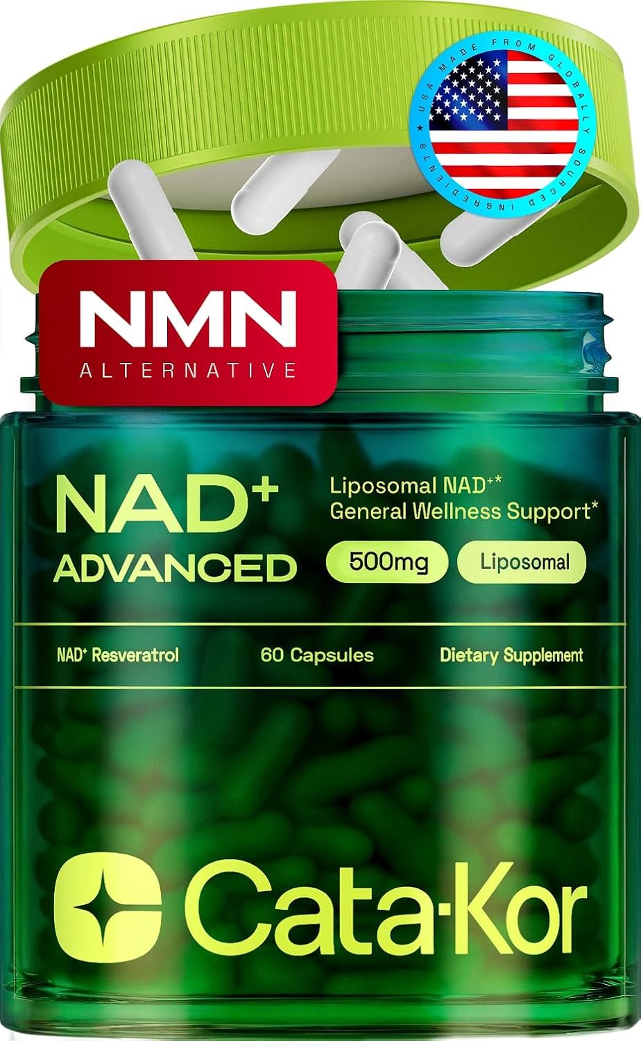 Cata-Kor Liposomal NAD Resveratrol Supplement – NMN Supplement Alternative – Third-Party Tested – Advanced NAD Supplement for Women & Men – 30-Day Supply