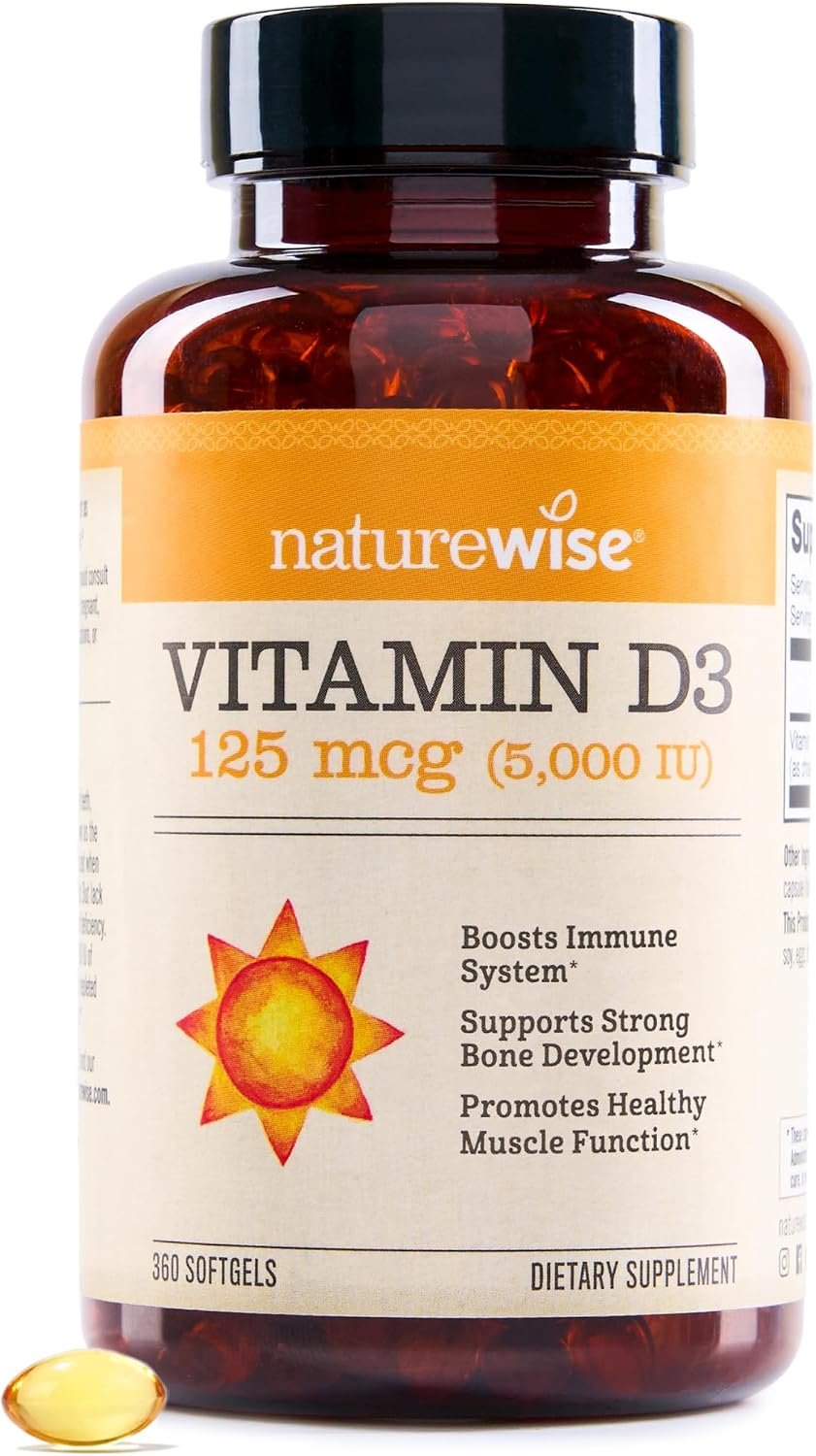 NatureWise Vitamin D3 5000IU Supplement, Immune Support, 360 Mini Softgels | Vitamin D 125 mcg – Organic Extra Virgin Olive Oil – Muscle & Bone Support – Gluten Free & USA Manufactured – 1-Year Supply