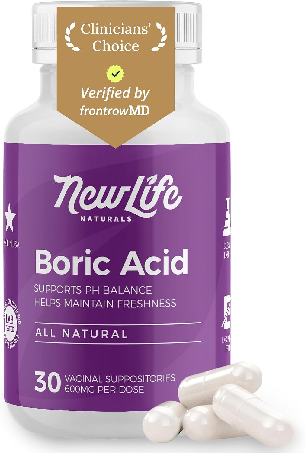 NewLife Naturals Boric Acid Suppositories for Women- Vaginal Odor, 30 Count
