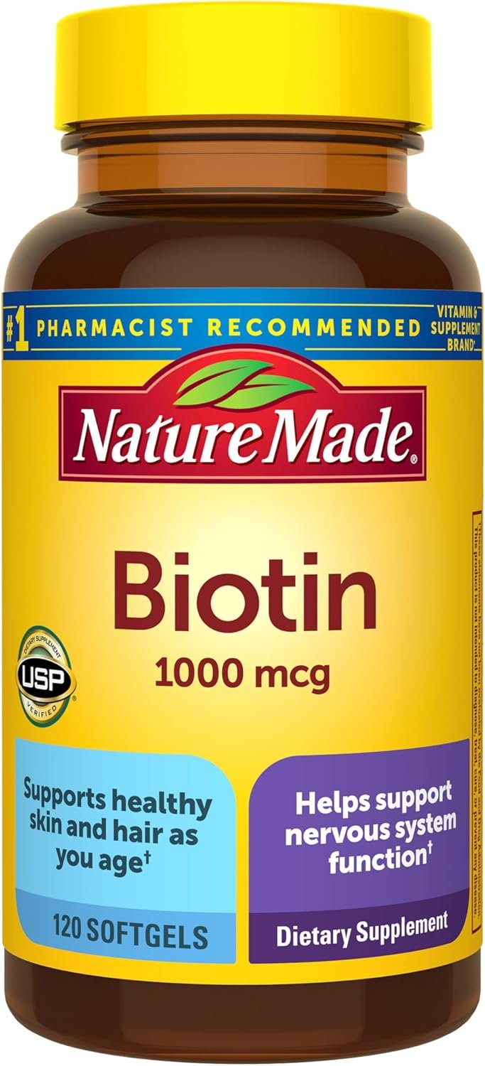 Nature Made Biotin 1000 mcg Softgels, 120 Softgels | Biotin Vitamins Dietary Supplement, Supports Healthy Hair & Skin, Supports Healthy Aging, 120 Day Supply