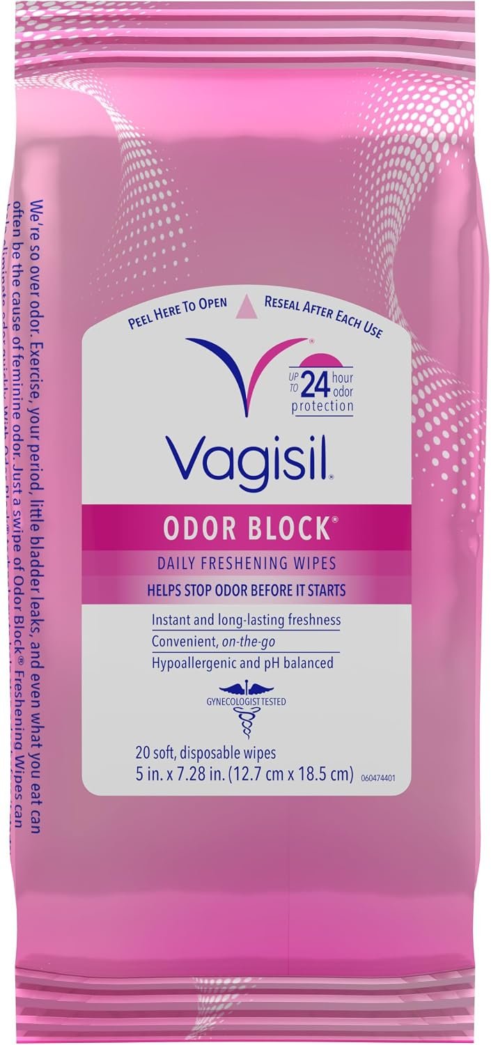 VAGISIL Odor Block Daily Freshening Feminine Wipes, 20 Count