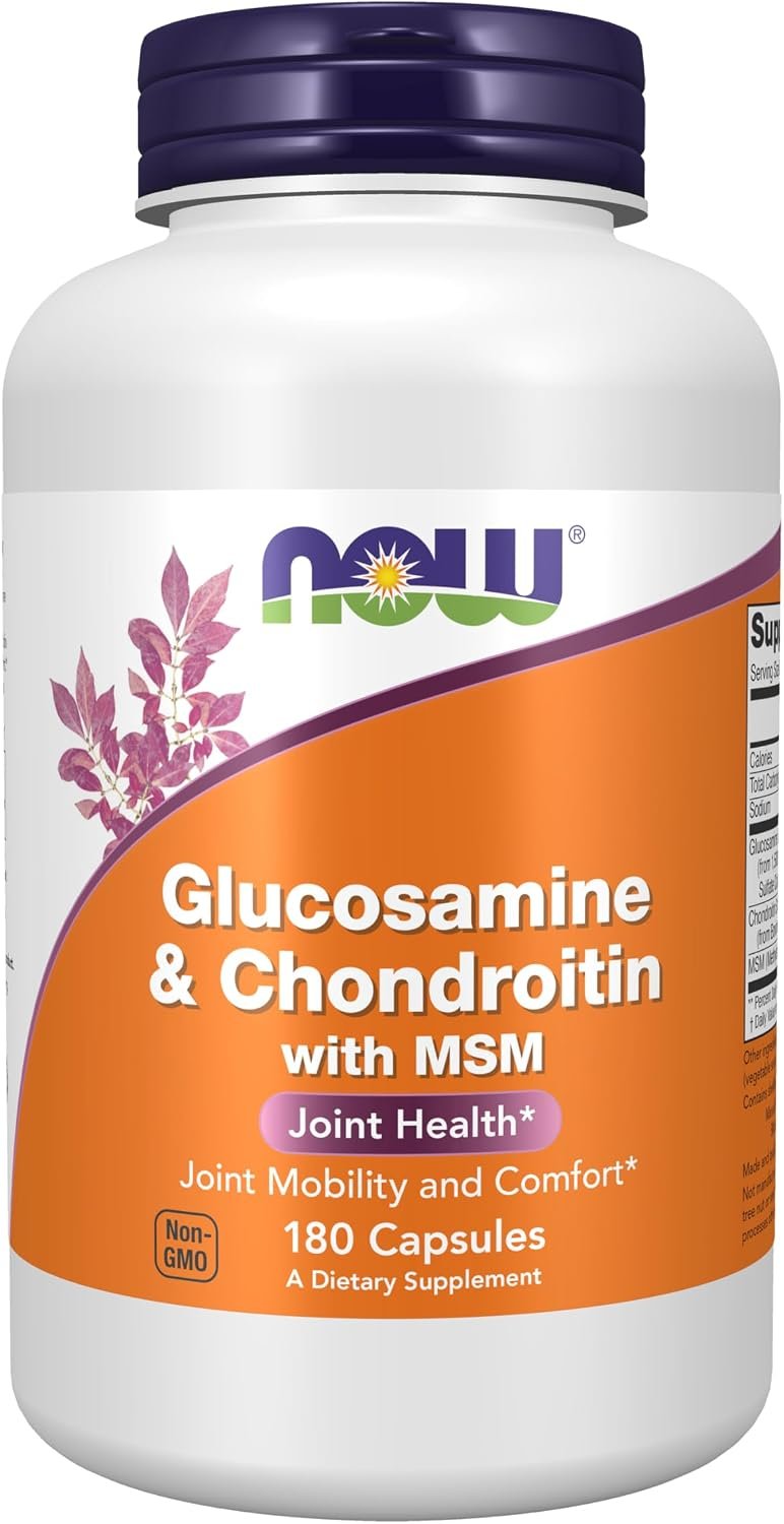 NOW Foods Supplements, Glucosamine & Chondroitin with MSM, Joint Health, Mobility and Comfort*, 180 Veg Capsules