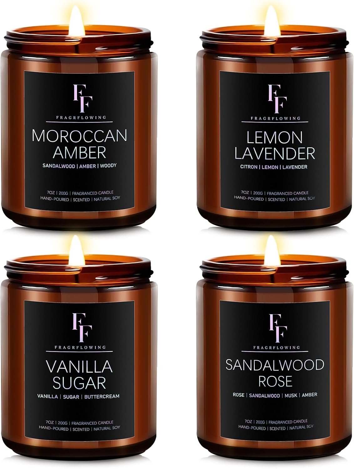 FF FRAGRFLOWING Scented Candles for Home, Soy Wax, 4 Pack 28 oz