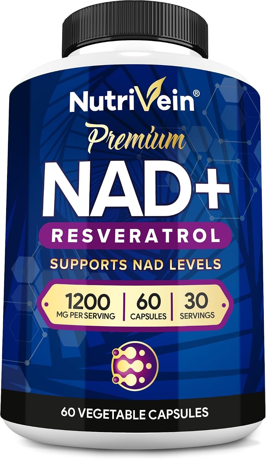 Nutrivein NAD+ Resveratrol Supplement 1200 mg – 60 Capsules, 30 Servings