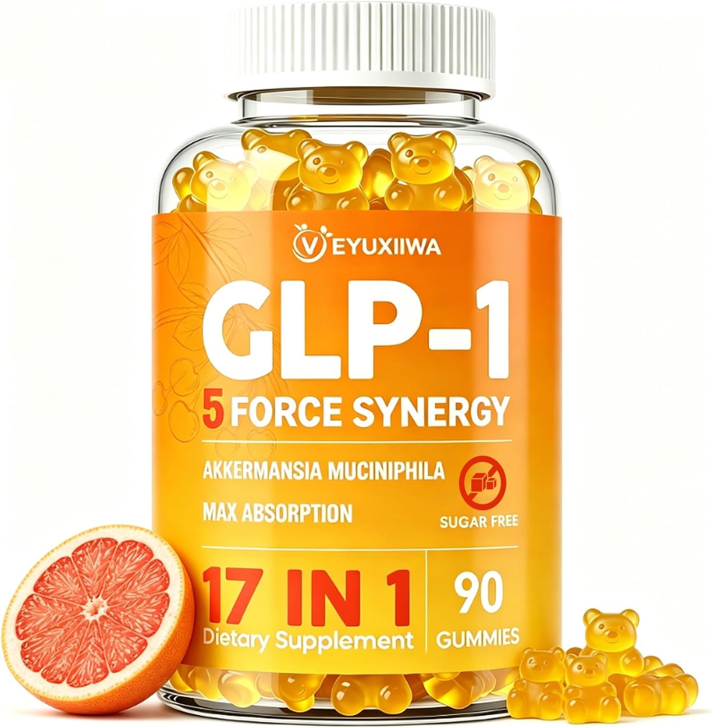 GLP-1, GLP-1 Berberine Gummies with Akkermansia Probiotic, 90 Counts (Yuzu)
