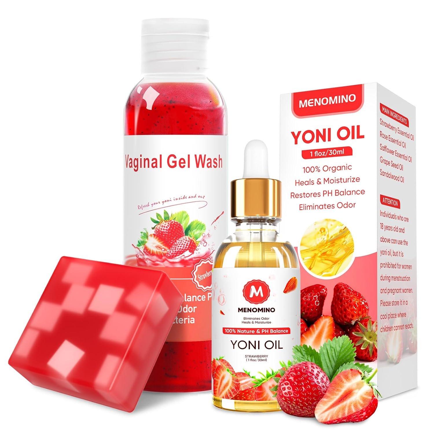 Feminine Wash & Yoni Soap Bar & Yoni Oil for Women pH Balance, Strawberry
