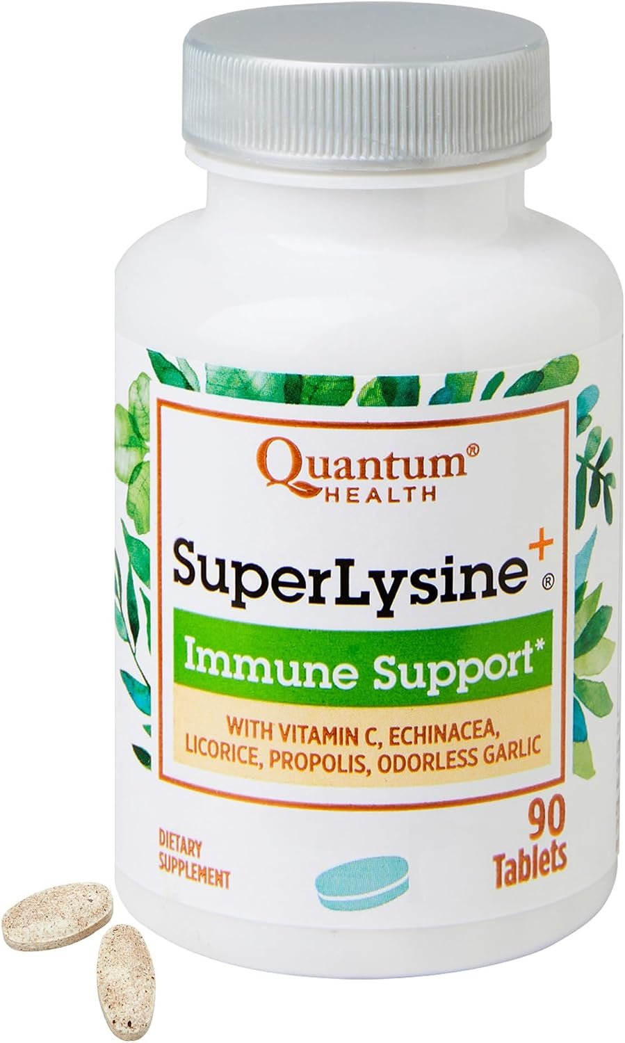 Quantum Health SuperLysine+ 1500mg L-lysine Immune Support 90 Tablets | Essential Amino Acid, Vitamin C, Echinacea, Licorice, Bee Propolis & Odorless Garlic, Daily Formula