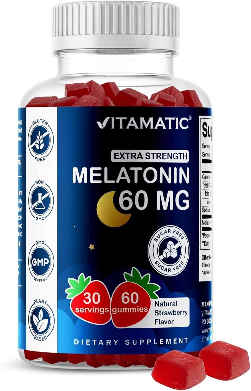 Vitamatic Sugar Free Melatonin 60 mg Per Serving – 60 Gummies, Gluten Free