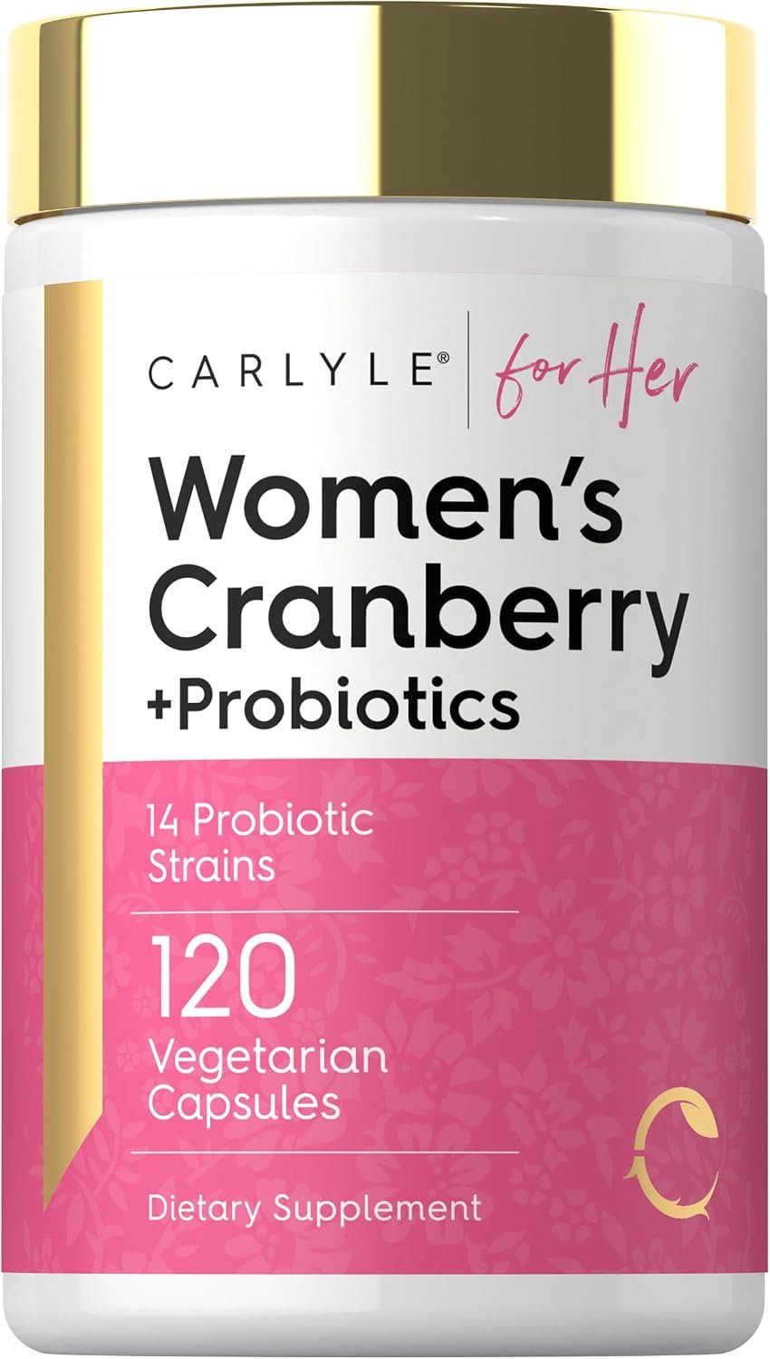 Carlyle Women’s Cranberry Plus Probiotics | 120 Capsules | with 14 Probiotic Strains | Vegetarian, Non-GMO, Gluten Free Supplement | For Her