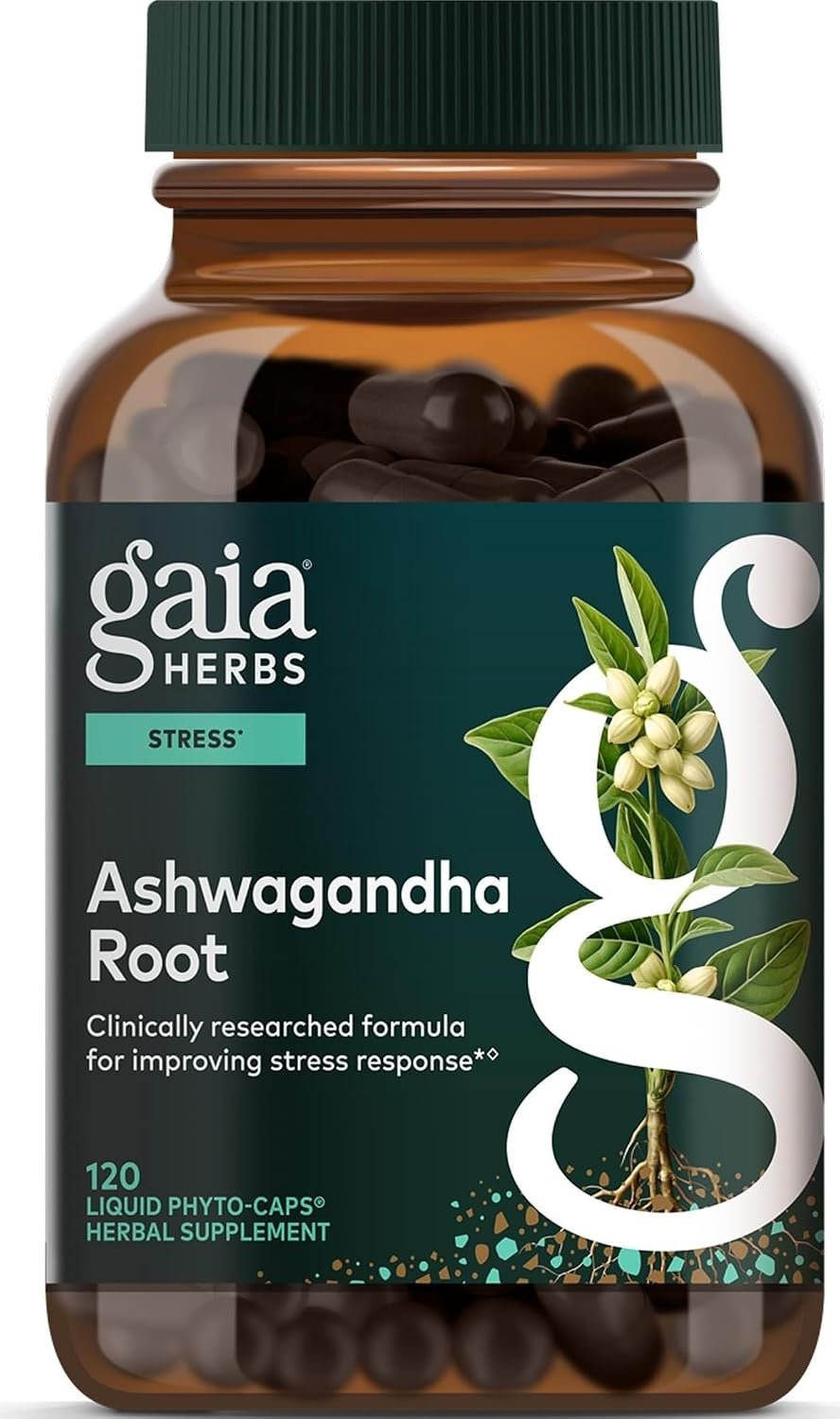 Gaia Herbs Ashwagandha Root, 120 Vegan Capsules, 60 Servings
