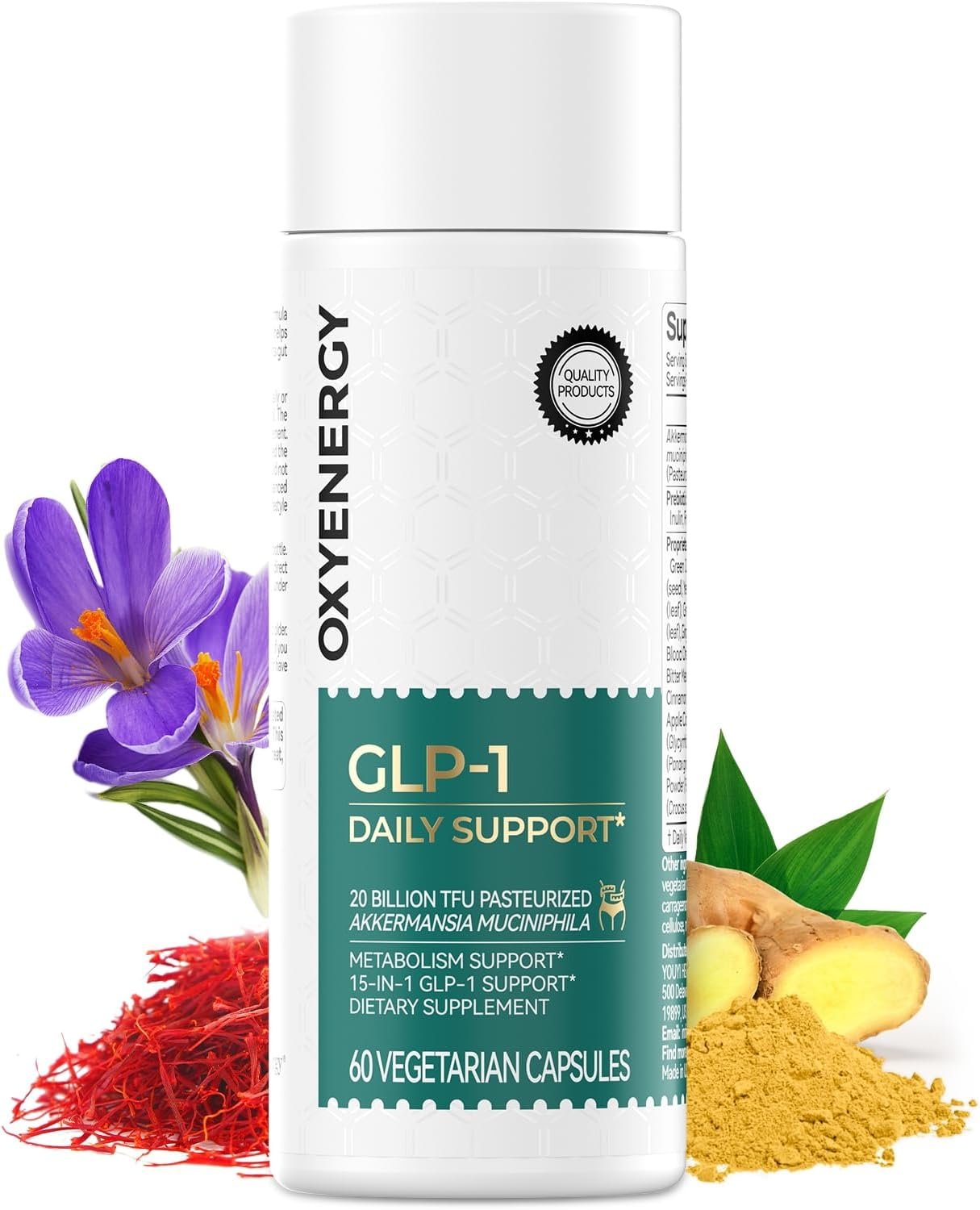 OxyEnergy GLP-1 for Weight Loss for Women & Men, GLP1 Weight Management Supplement for Appetite Suppressant, Probiotic Diet Pills Metabolism Balance & Gut Health Booster, 60 Vegan Capsules