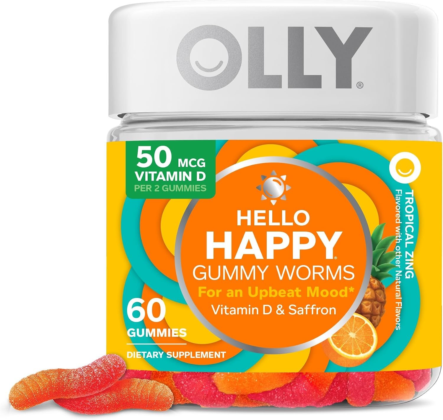 OLLY Hello Happy, Mood Support Gummies for Adults*, Vitamin D – 60 Count