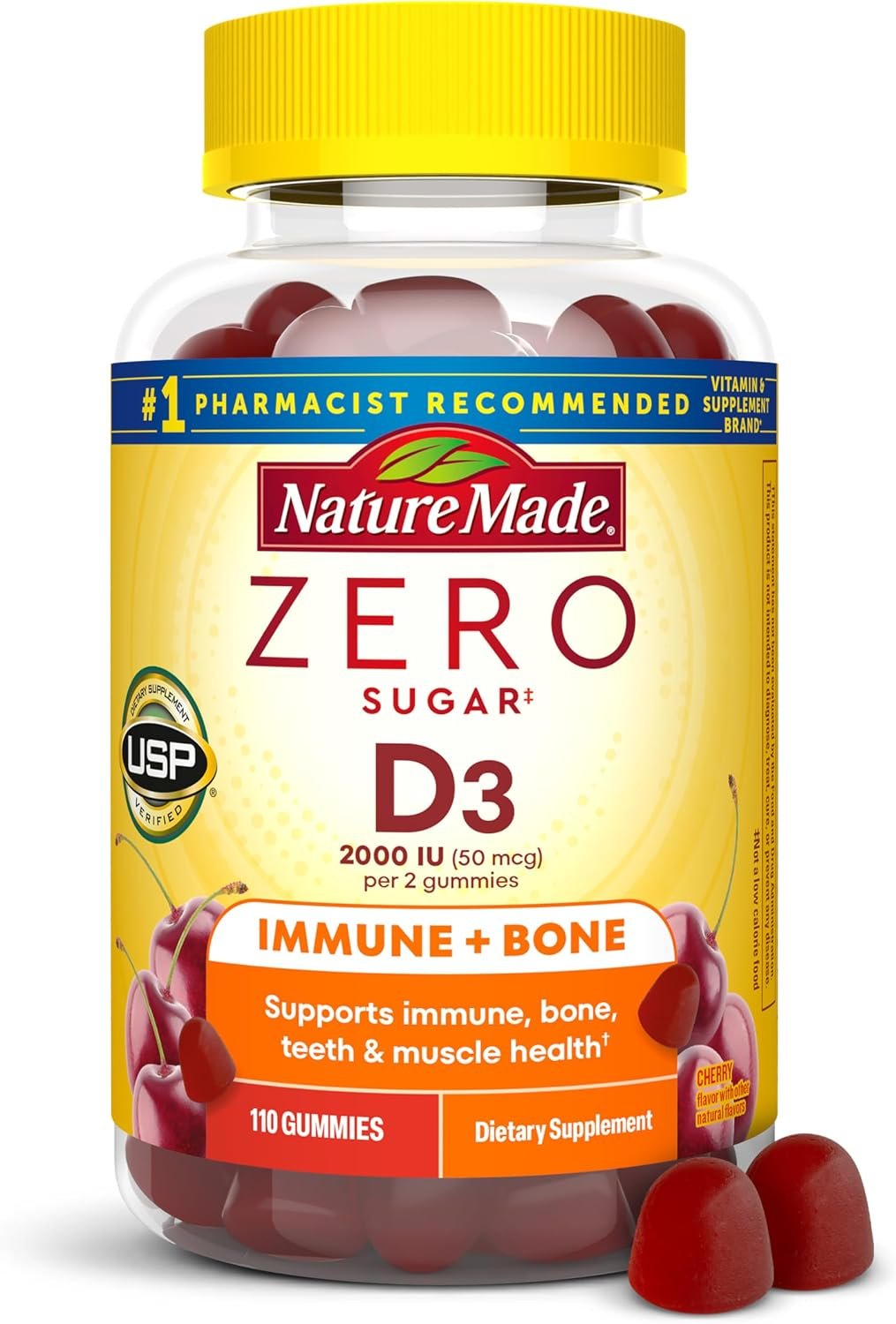 Nature Made Zero Sugar Vitamin D3 Gummies, 110 Vitamin D Gummies
