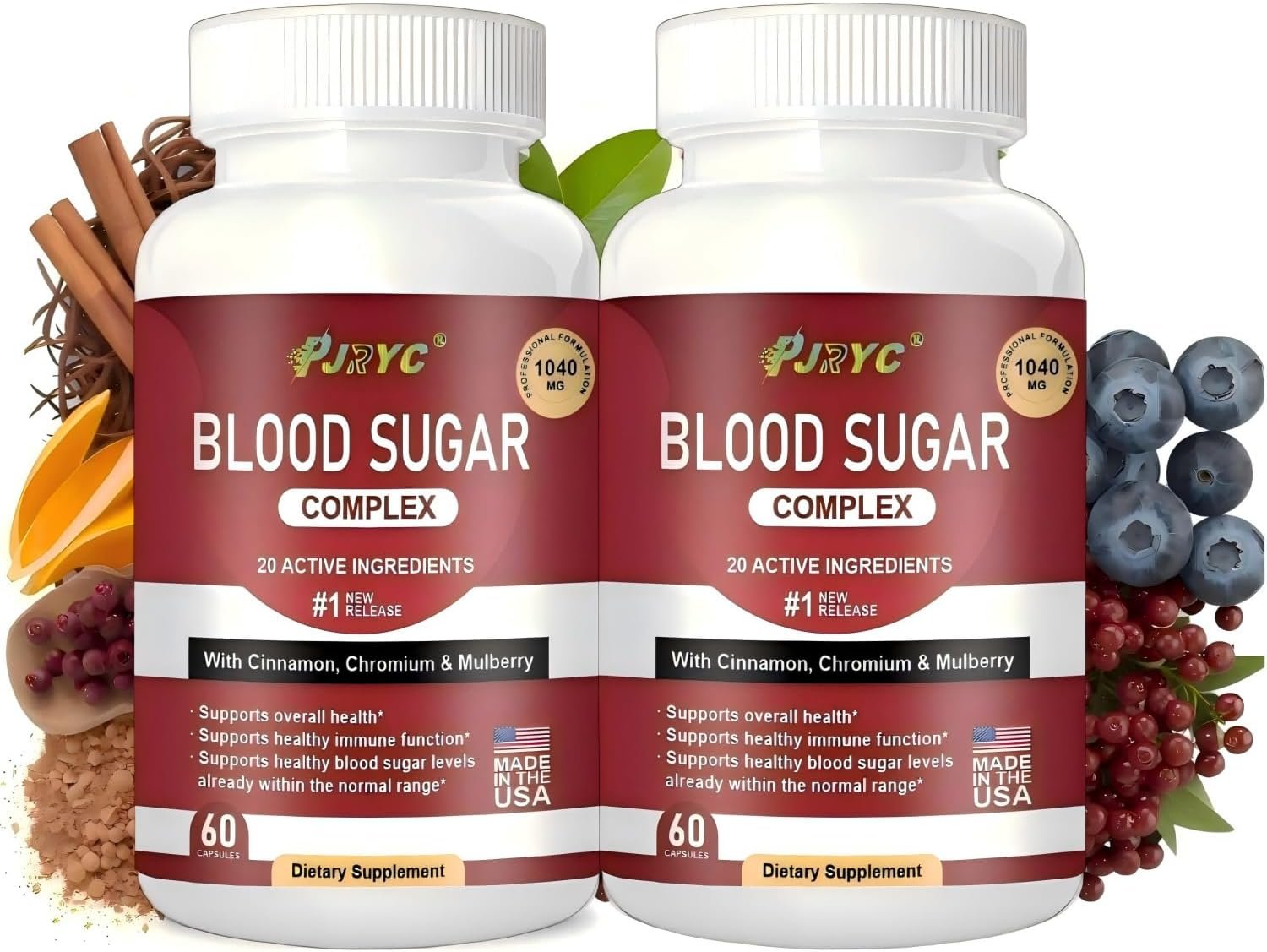 PJRYC Blood Sugar Complex Supplement, Supports Healthy Levels, 120 Capsules