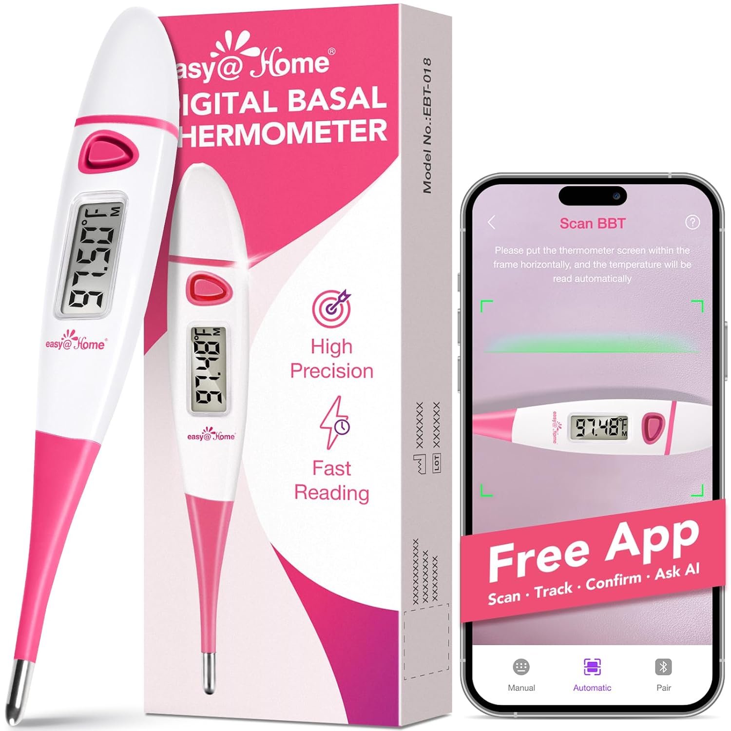easy@Home Digital Basal Body Thermometer for Adults – Ovulation BBT