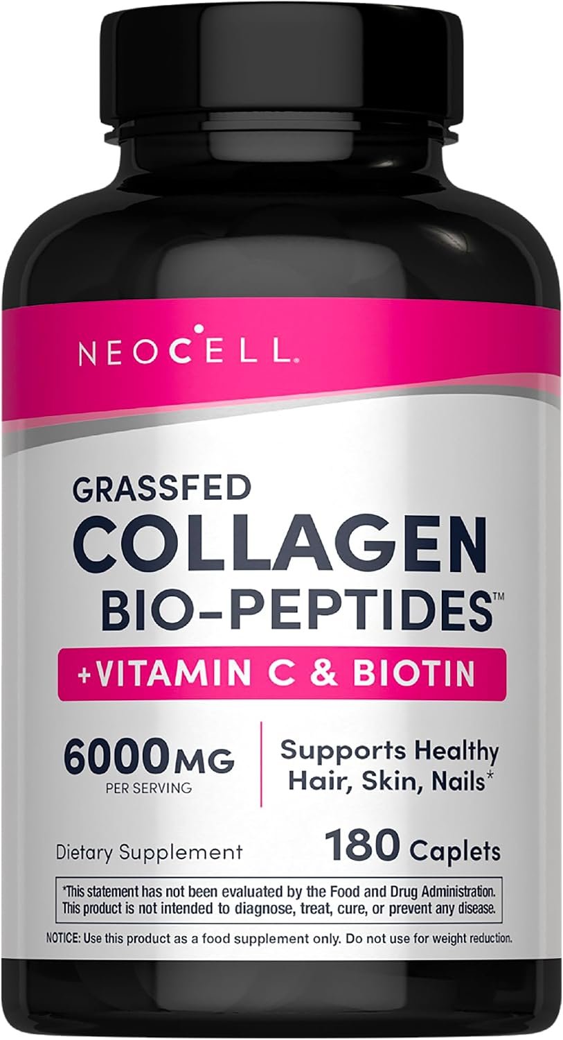 NeoCell Collagen Peptides Pills | 180 Tablets | with Vitamin C and Biotin | Grass Fed Bovine | Hair, Skin, & Nails | for Women and Men