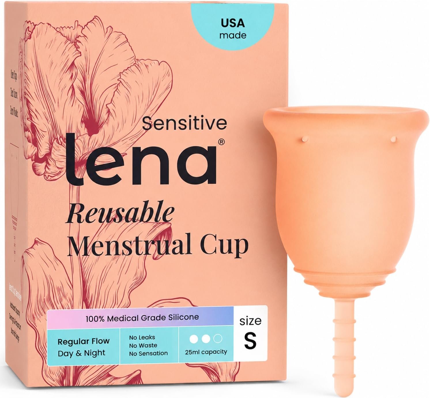 Lena Sensitive Menstrual Cup – Ultra-Soft Reusable Period Cup, Small, Coral