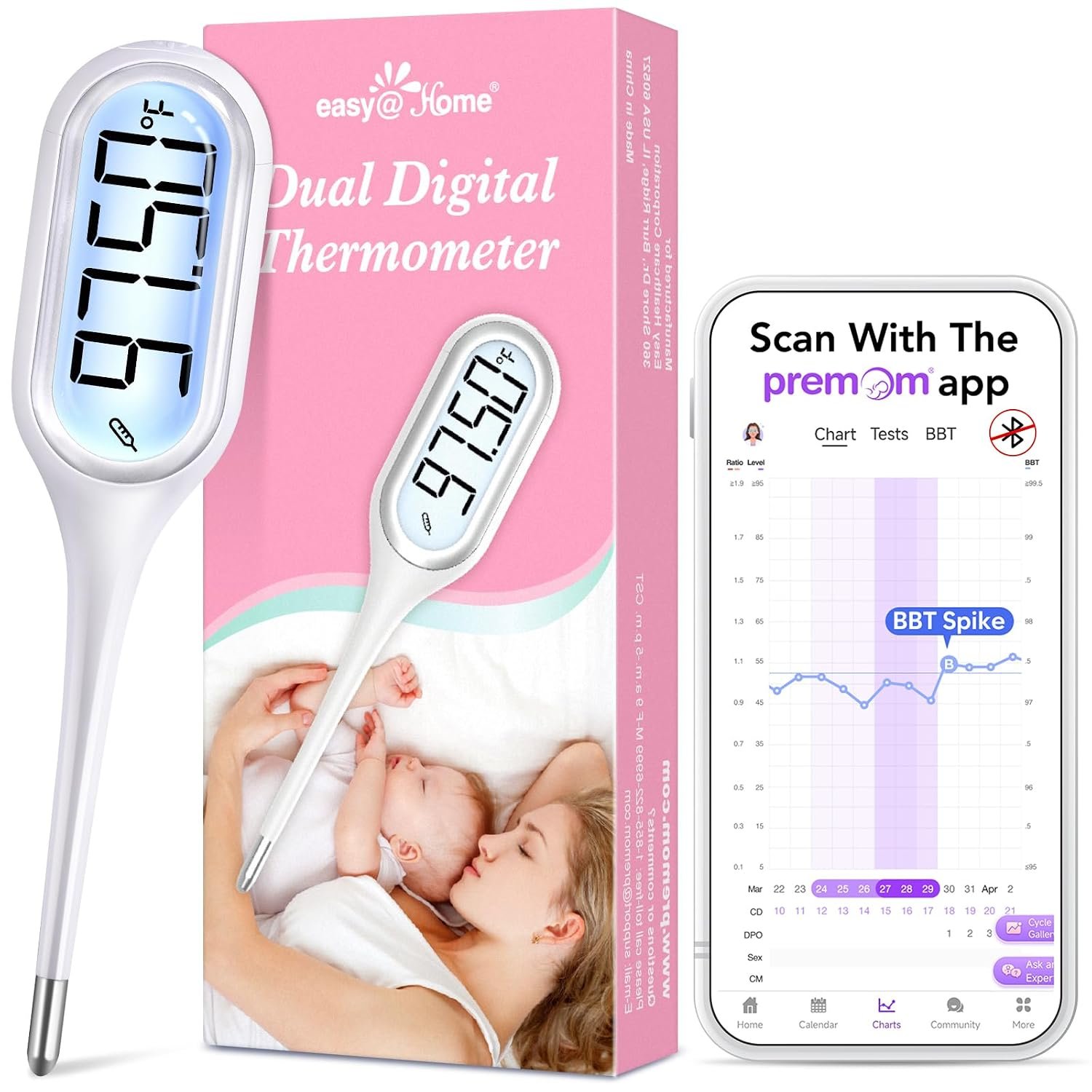easy@Home 8 Seconds Digital Basal Body Thermometer for Adults & Kids