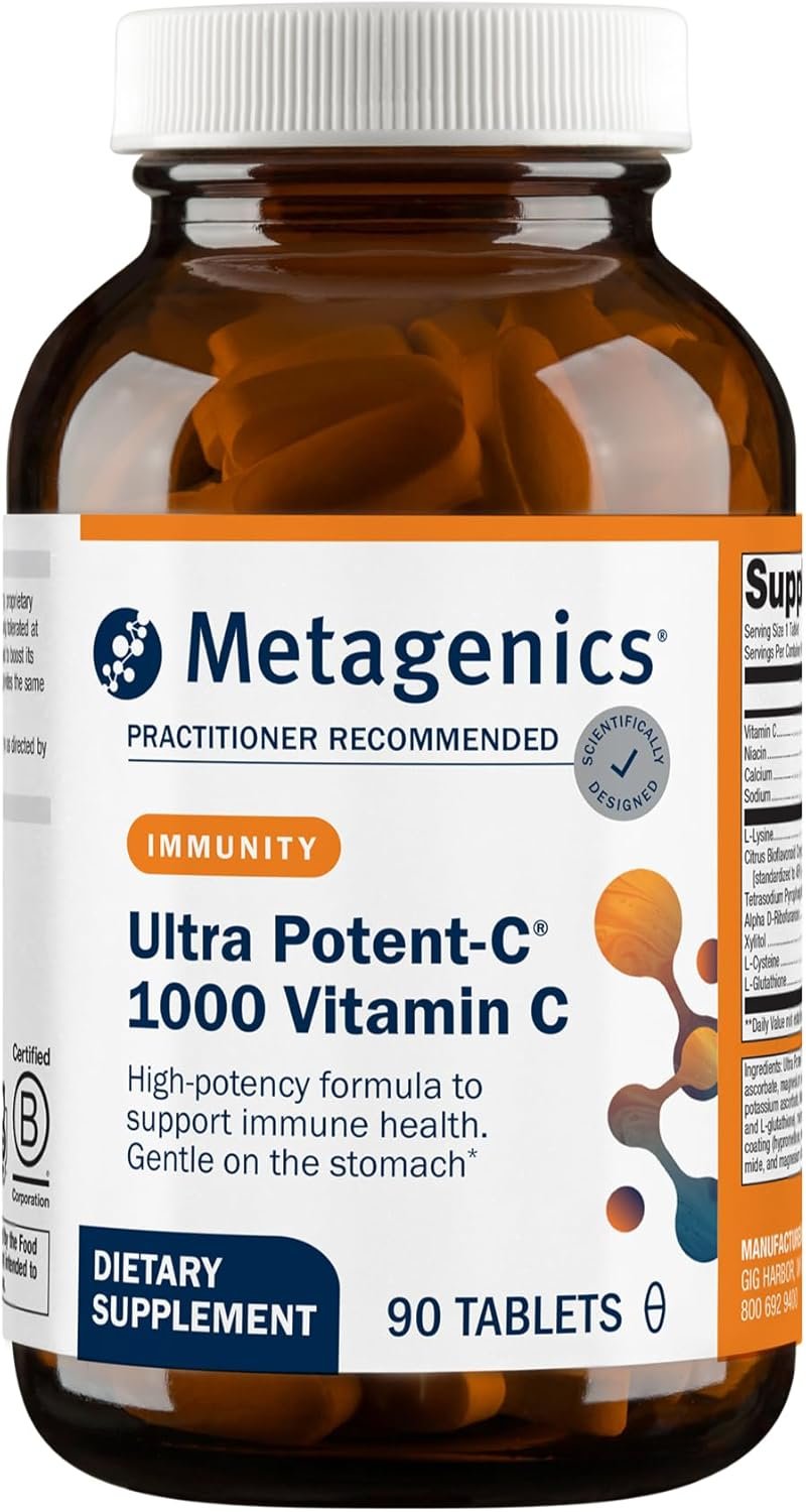 Metagenics Ultra Potent-C Vitamin C 1000mg – Gentle, Buffered Vitamin C Supplement for Immune Support, Designed to Help Prevent Stomach Upset – 90 Count | Vitamin C Supplement with Phytochemicals, 1000 mg per Tablet, Antioxidant Immune Support, Non-GMO and Gluten-Free