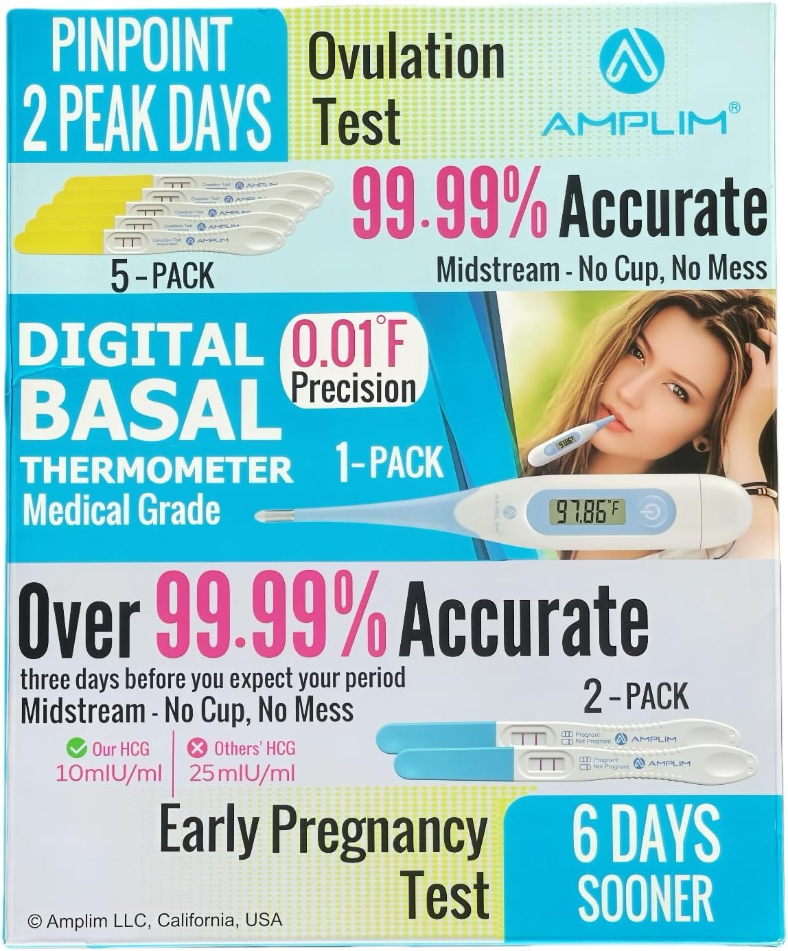 3-in-1 Fertility Kit for Women, LH Ovulation, Early Pregnancy Test | Ovulation Test Kit, Pregnancy Test Kit, Digital Basal Thermometer