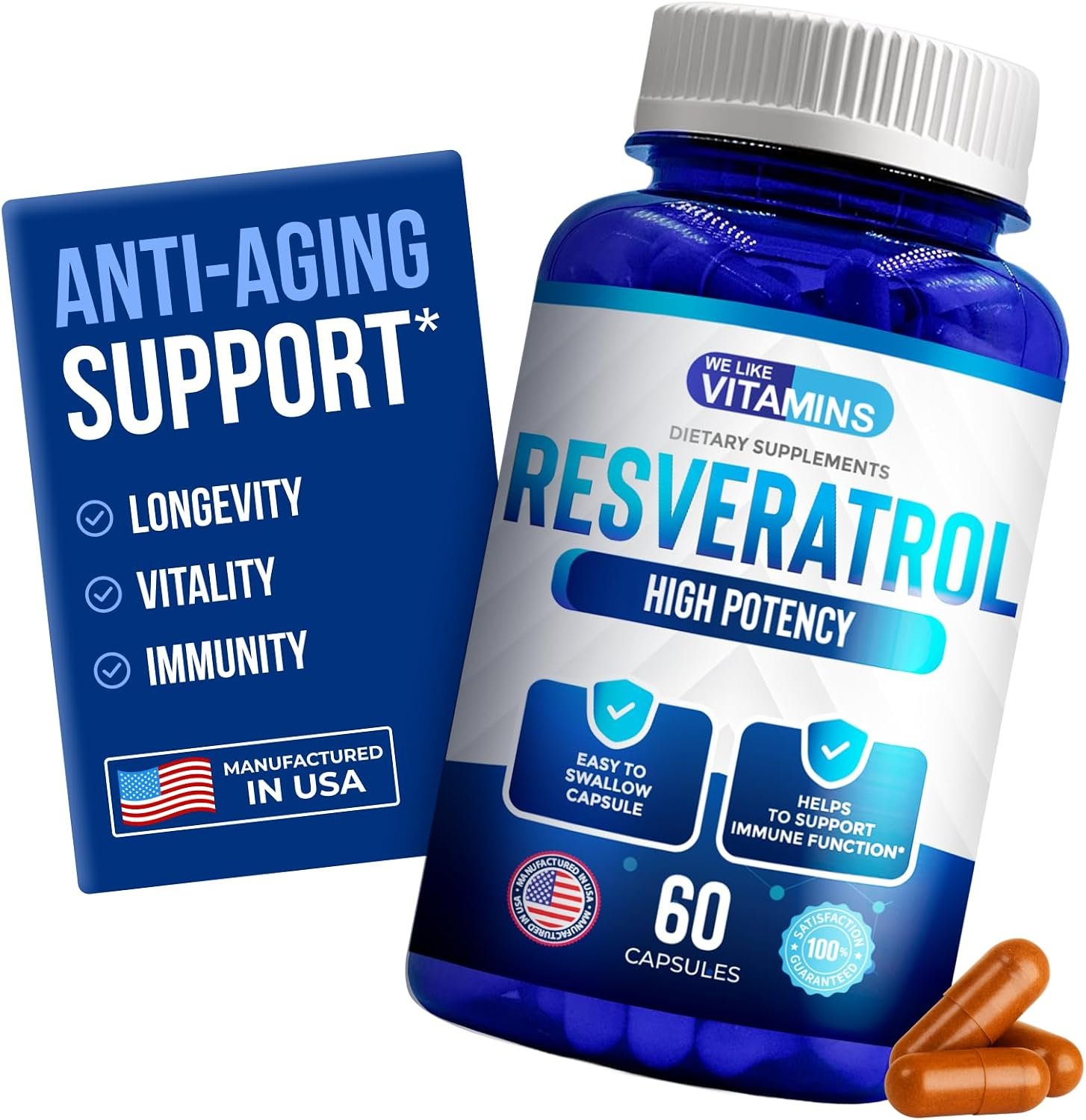 Resveratrol Supplement for Antioxidant Support*, 60 Capsules, 30 Day Supply | Natural Resveratrol Supplement From Japanese Knotweed – Non-GMO, 2 Easy To Swallow Capsules A Day