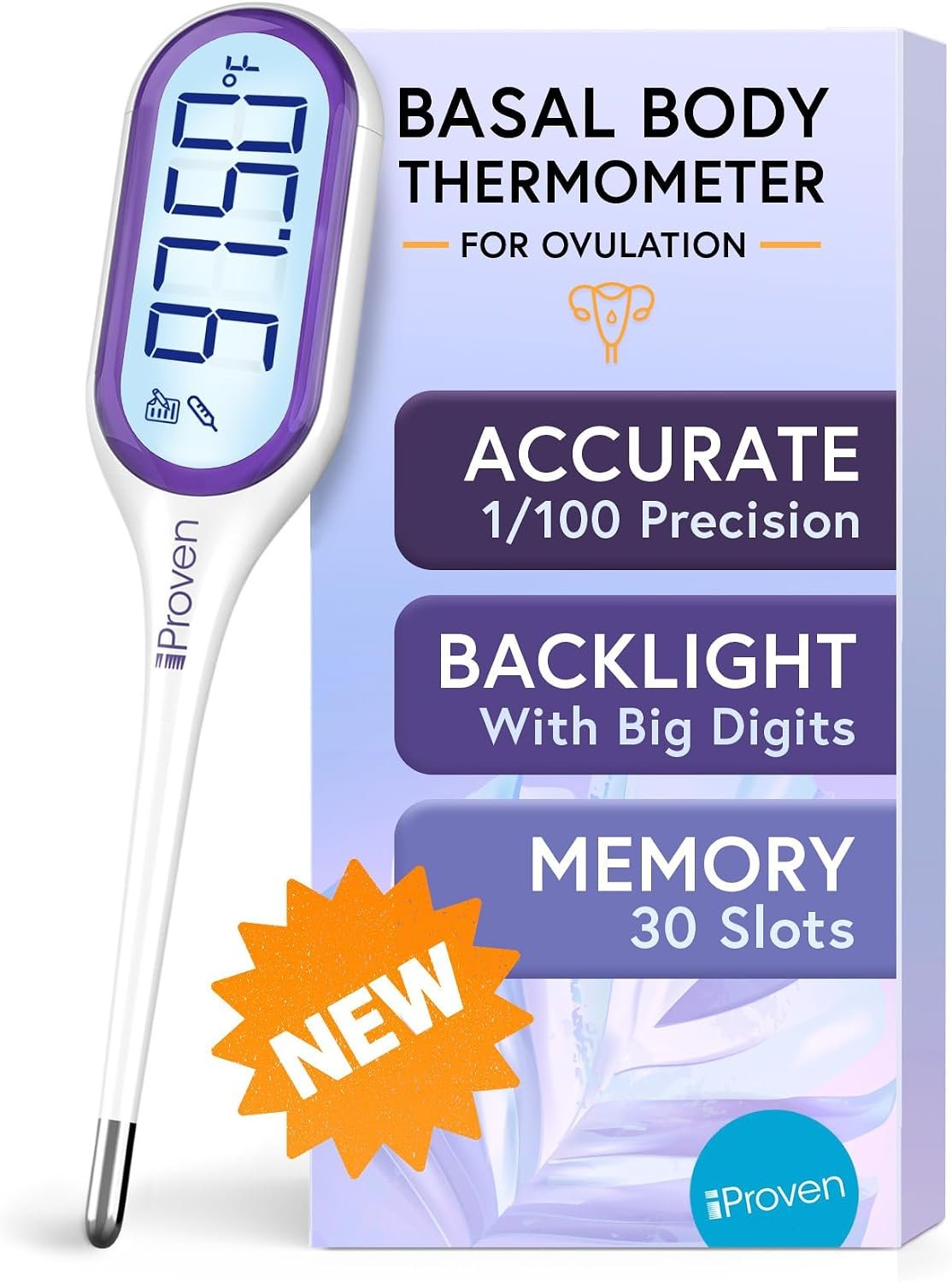 iProven Basal Body Thermometer, Easy to Use with Backlight & Big Digits