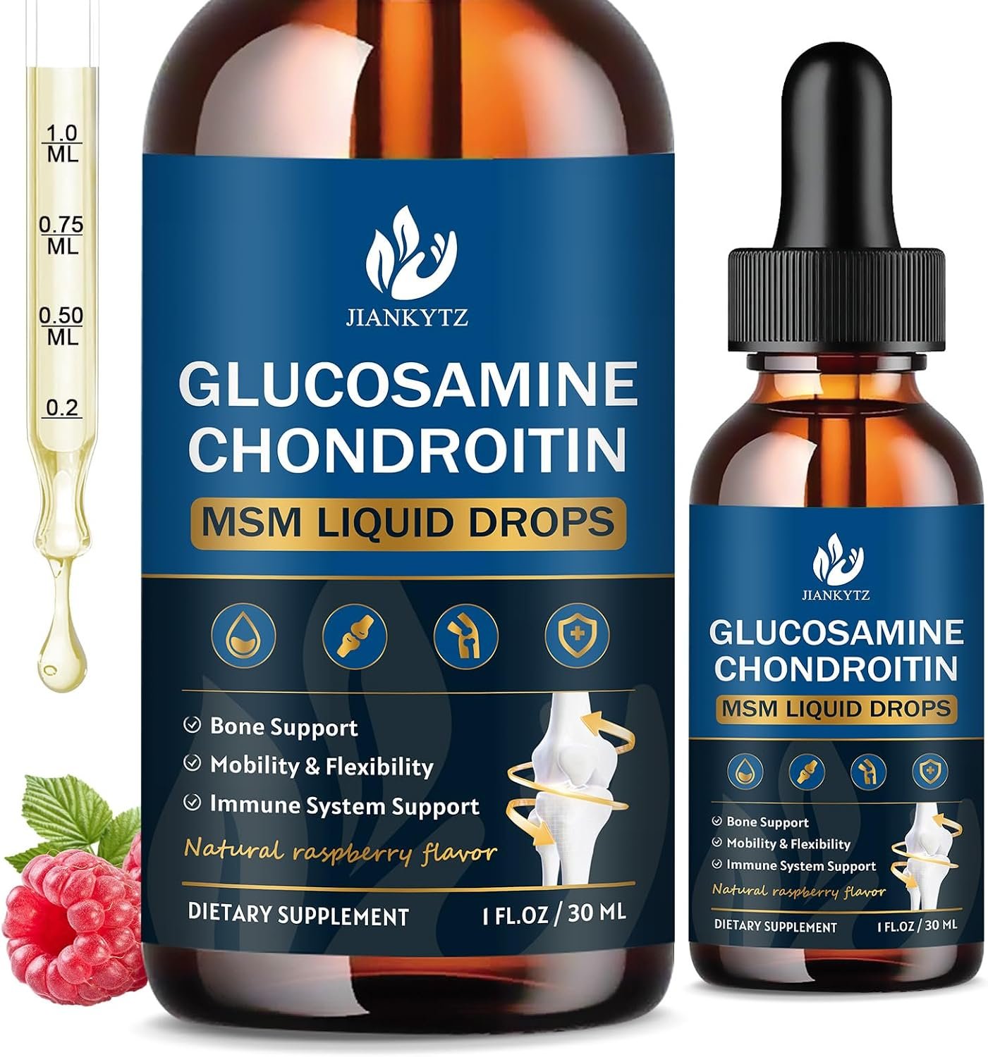 (2 Pack) Glucosamine Chondroitin MSM Liquid Drops, High Absorption, Antioxidant, Immune, Bone Support, MSM Supplement for Men & Women, Vegan, Sugar-Free, Raspberry Flavor, 1 Fl Oz