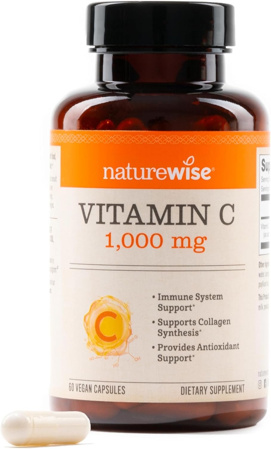 NatureWise Vitamin C 1000mg Capsules – Extra Strength Vegan Vitamin C for Daily Antioxidant & Immune Support – Non-GMO, USA Manufactured – 60 Capsules[60-Day Supply]