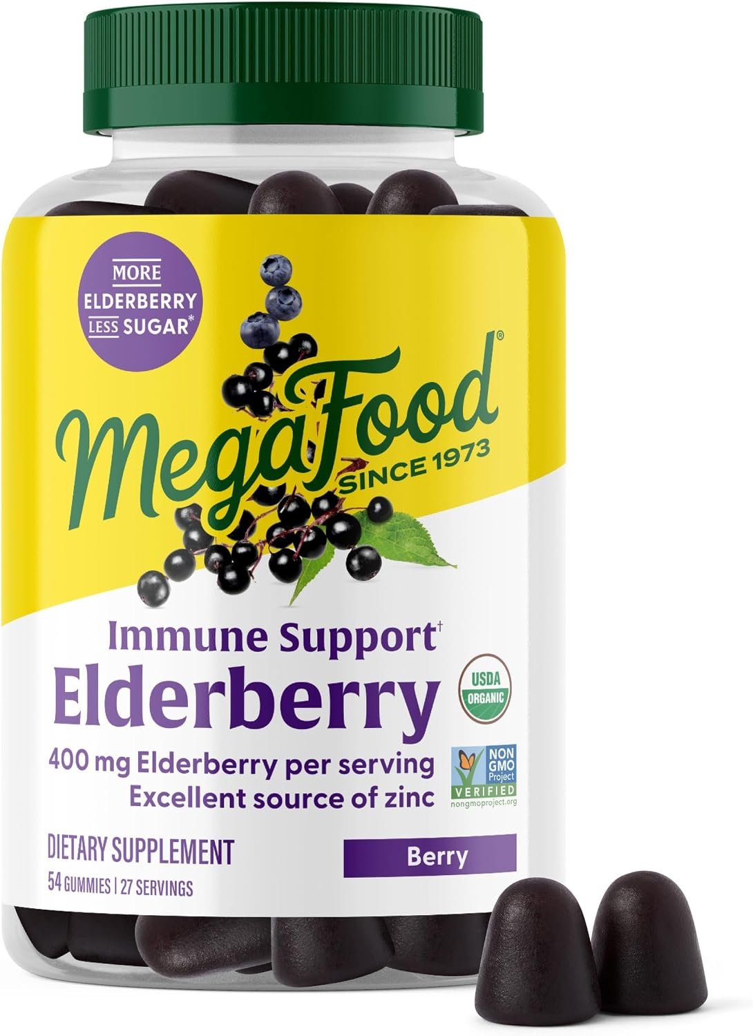 MegaFood Elderberry Gummies, USDA Organic, Immune Support, 54 Gummies