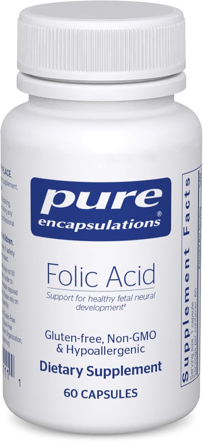 Pure Encapsulations Folic Acid, 60 Capsules | Hypoallergenic Dietary Supplement, Protein Utilization, Fetal Neural Health*, Cellular Health