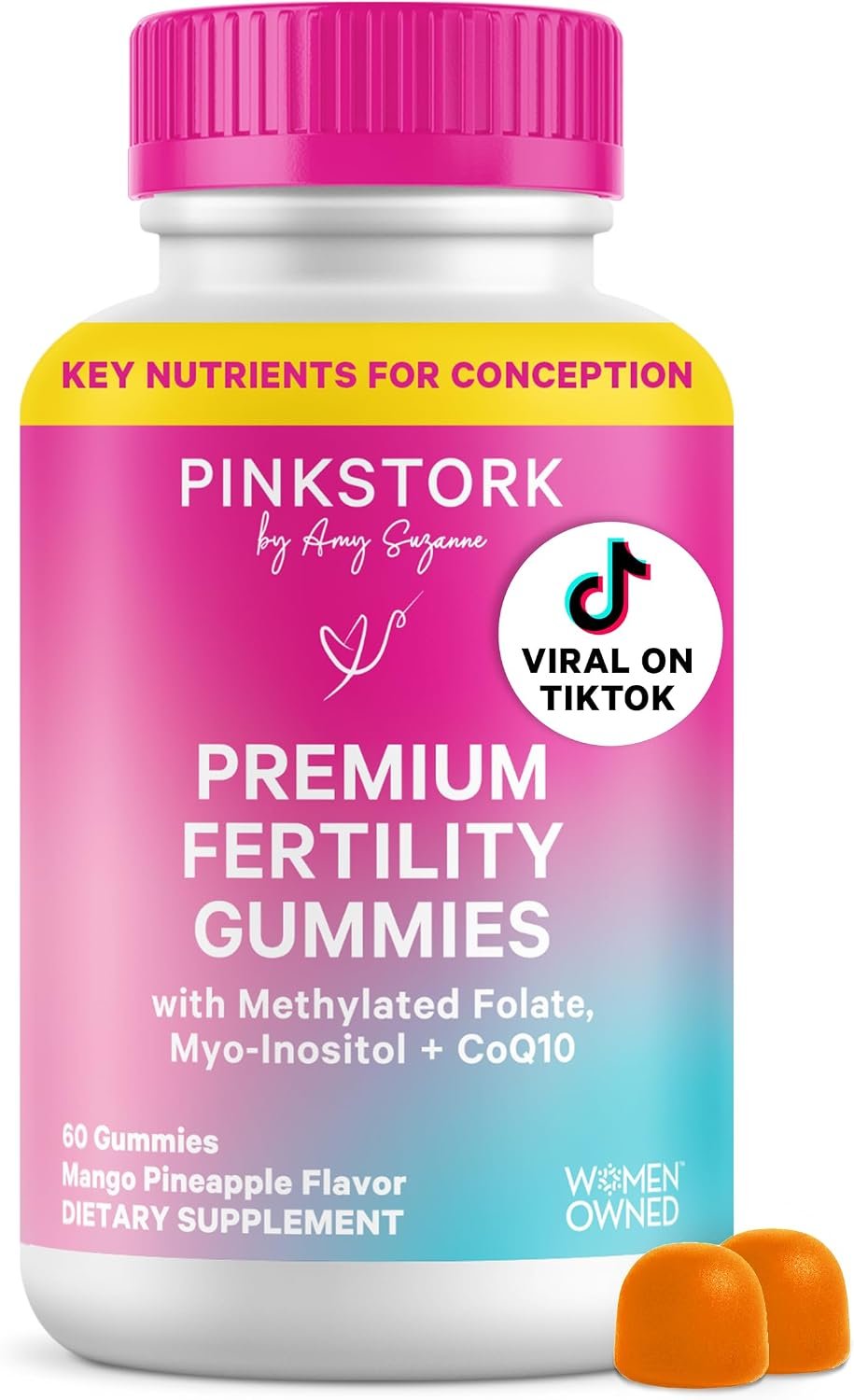 Pink Stork Fertility Gummies for Women, 60 Count