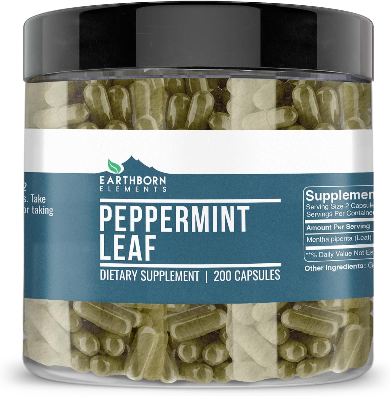 Earthborn Elements Peppermint Leaf 200 Capsules, Pure & Undiluted, No Additives