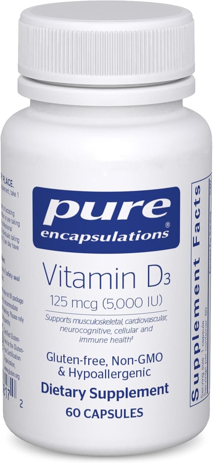 Pure Encapsulations Vitamin D3 125 mcg (5,000 IU), 60 Capsules | Supplement to Support Bone, Joint, Breast, Heart, Colon, and Immune Health*, with Vitamin D