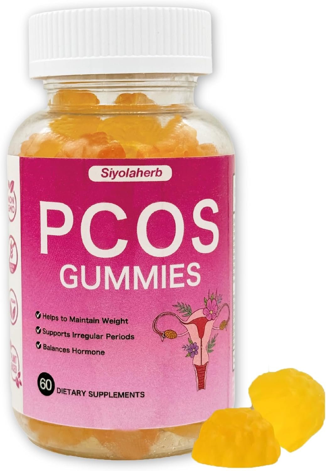 PCOS Vitamins Gummies for Women Hormone Balance & PCOS Relief & Fertility Support, 60 Ovarian Support Vitamins with Inositol for Healthy Menstrual Cycle, Inositol Gummies for Hirsutism and Acne