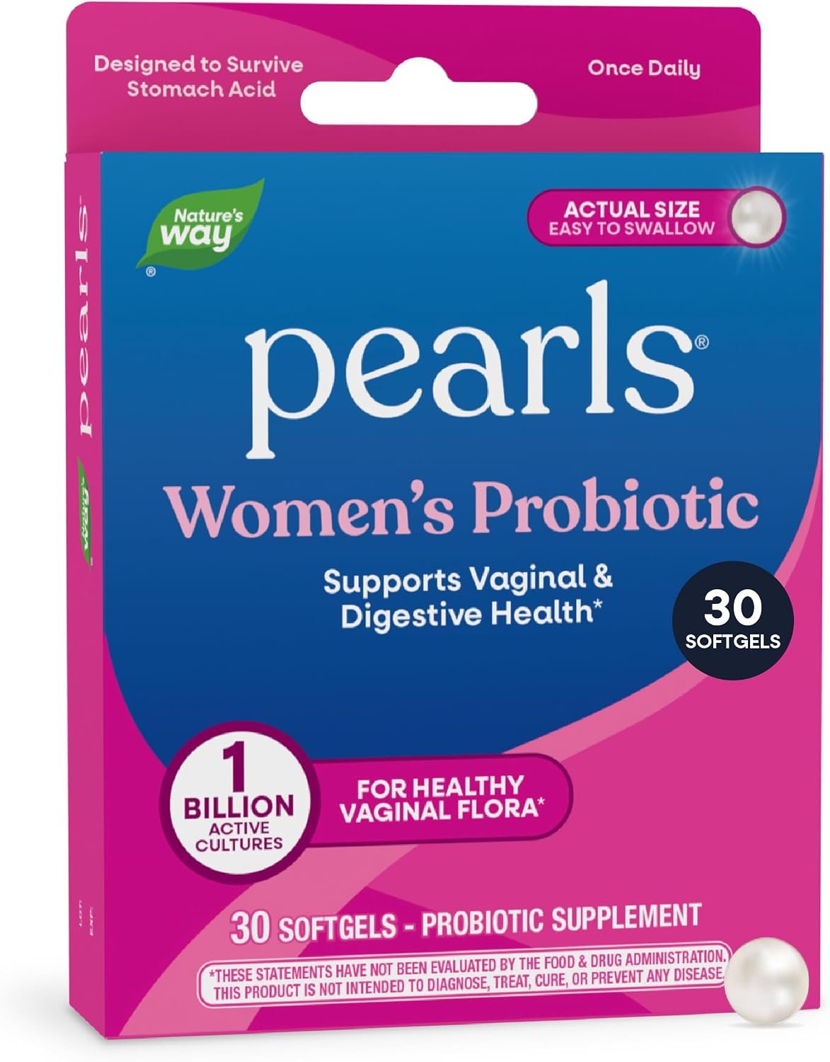 Nature’s Way Women’s Probiotic Pearls, Supports Vaginal Health*, 30 ct | Supports Vaginal & Digestive Health*, 1 Billion Live Cultures, Protects Against Occasional Bloating & Constipation*, Softgels