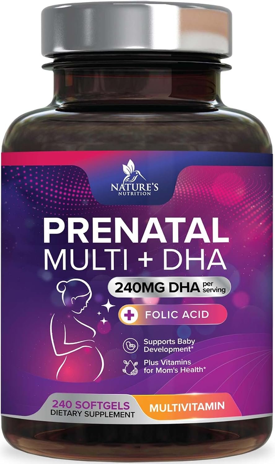 Prenatal Vitamins for Women with Folic Acid + Omega 3 DHA for Fetal Brain Development, Best Prenatal Vitamin Supplement, Daily Pregnancy Multivitamin Nutritional Support, Non-GMO – 240 Softgels